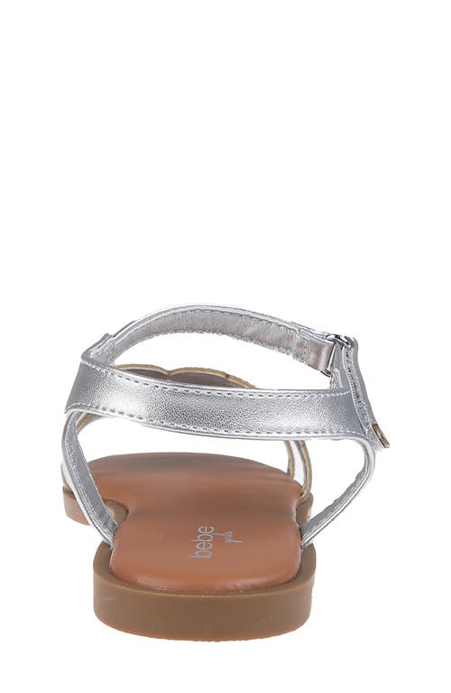 Bebe Little Girls Flat With Butterfly Rhinestone Welt Sandals In Metallic Silver