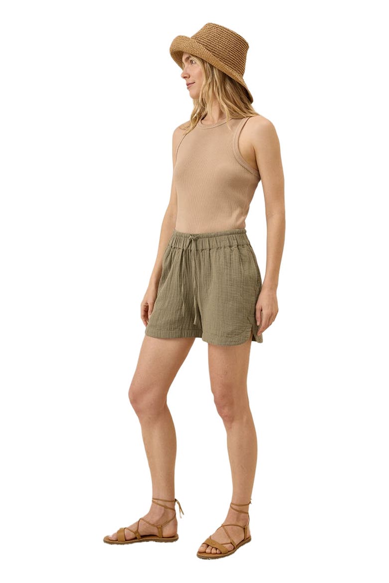 Organic Cotton Coastal Double Gauze Curved Hem Short, Alternate, color, Khaki Green