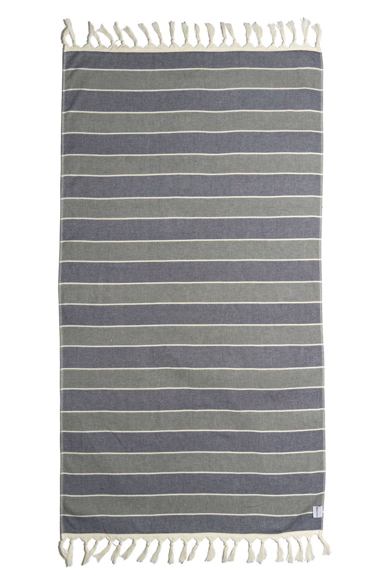 Multi Stripe Terry Cloth Lined Turkish Towel, Main, color, Grey and Navy