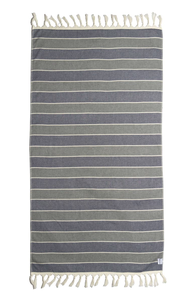 InfuseZen Multi Stripe Terry Cloth Lined Turkish Towel, Main, color, Grey And Navy