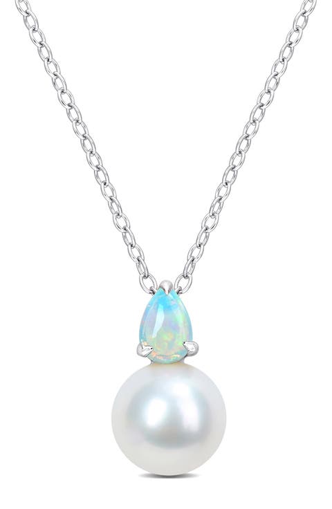 Opal & Ethiopian Pearl Pendant Necklace
