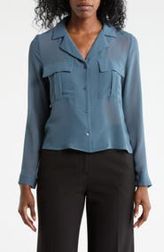 T Tahari Print Long Sleeve Crop Blouse