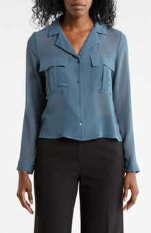 T Tahari Print Long Sleeve Crop Blouse