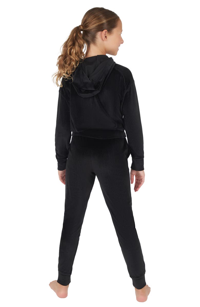 90 DEGREE BY REFLEX Kids' Rib Velour Castle Zip Hoodie & Joggers Set, Alternate, color, Black