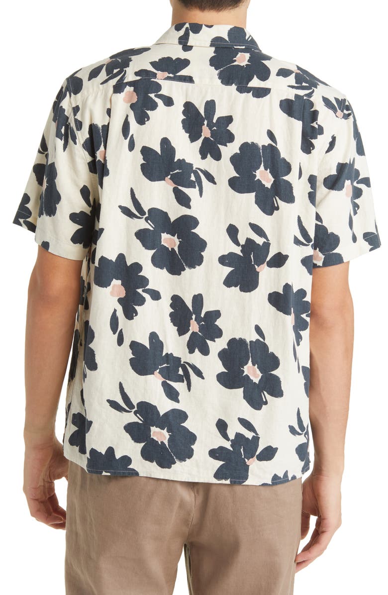 Vince Painterly Floral Short Sleeve Linen Blend Button-Up Shirt, Alternate, color, Bone