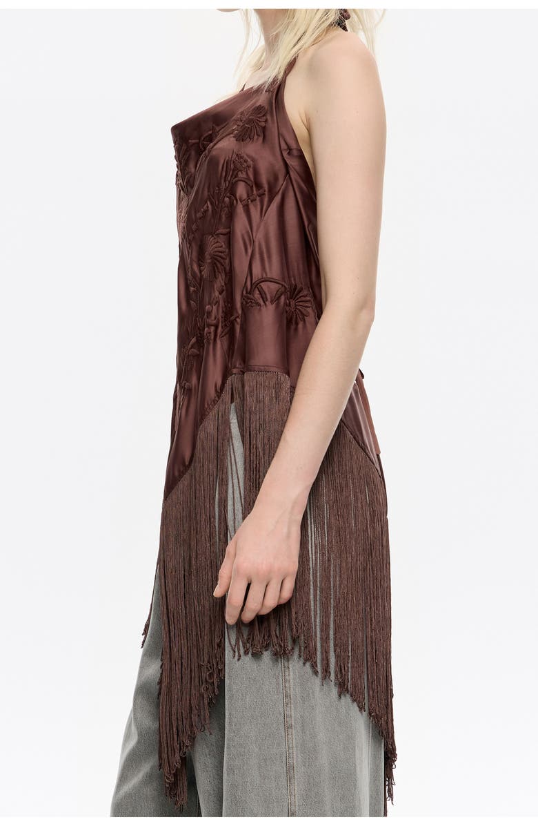 Bimba y Lola Embroidered Fringed Halter Top, Alternate, color, Brown