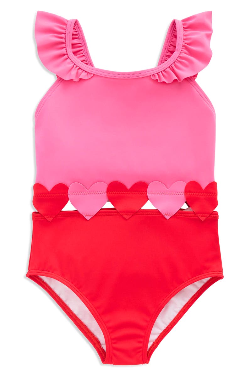 Mini Boden Kids' Hallie Frill Strap One-Piece Swimsuit, Main, color, Poppy Red