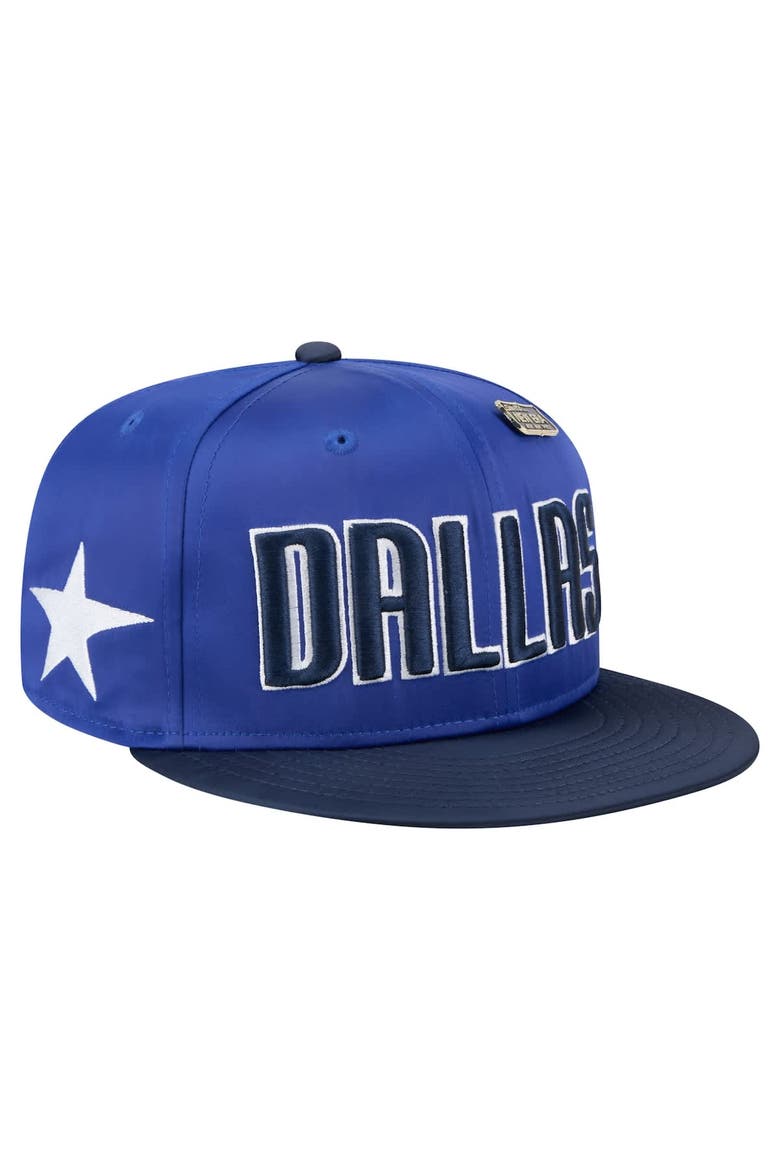 Men's New Era  Blue/Navy Dallas Mavericks Throwback Satin Vintage Pin Two-Tone 59FIFTY Fitted Hat, Main, color, Blue