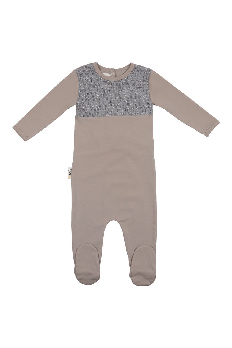 Speckled Smocked Cotton Blend Footie, Main, color, GREY