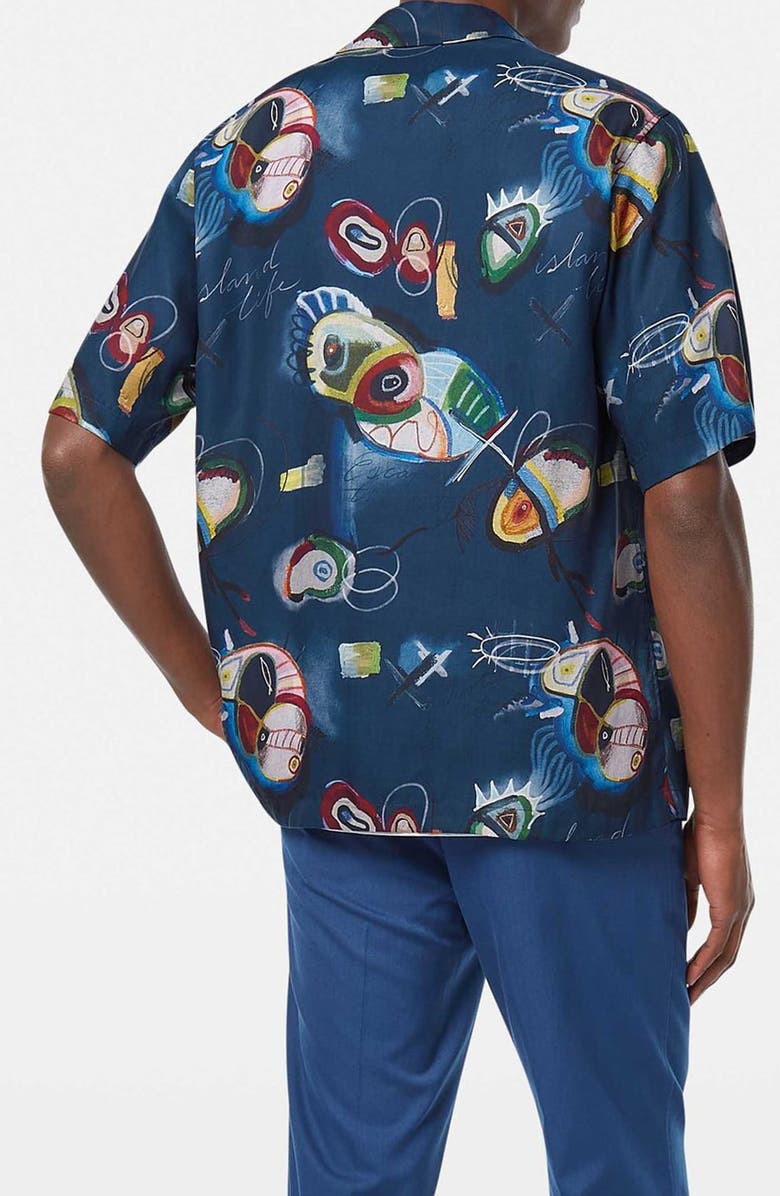 Scotch & Soda Abstract Print Lyocell Camp Shirt, Alternate, color, Abstract Island Nigh