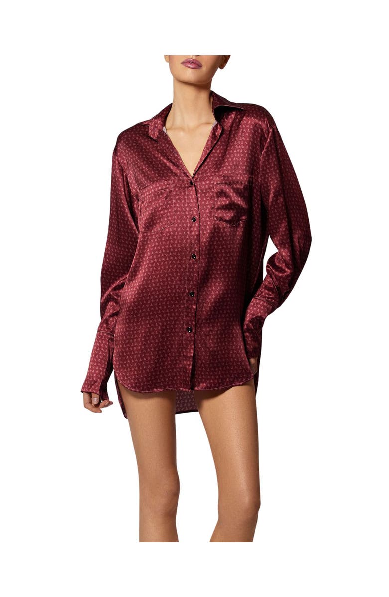 Kiki de Montparnasse Silk Lounge Moi Et Toi Nightshirt, Main, color, Brick Dust / Rose Fauvee