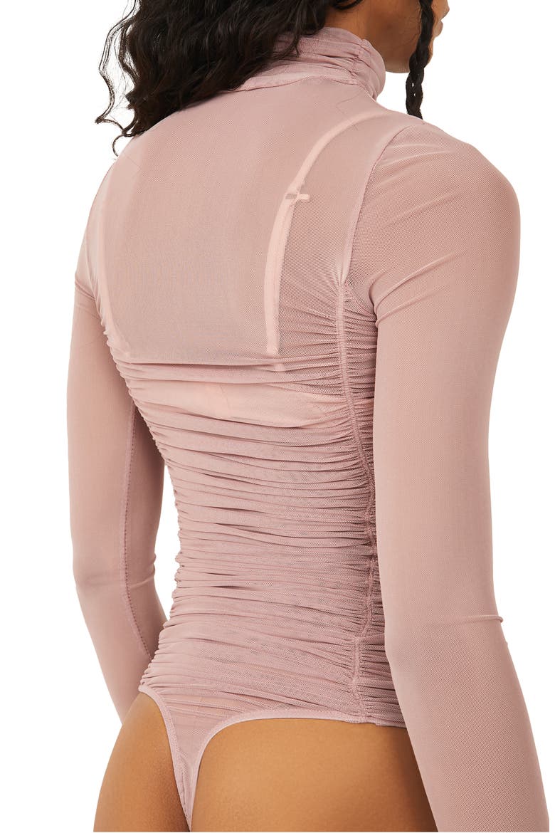 Under It All Ruched Mesh Turtleneck Bodysuit, Alternate, color, BLUSH