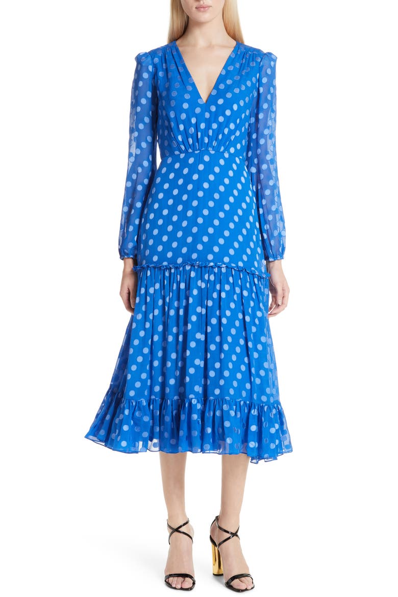 Polka Dot Ruffle Dress, Alternate, color, COBALT BLUE