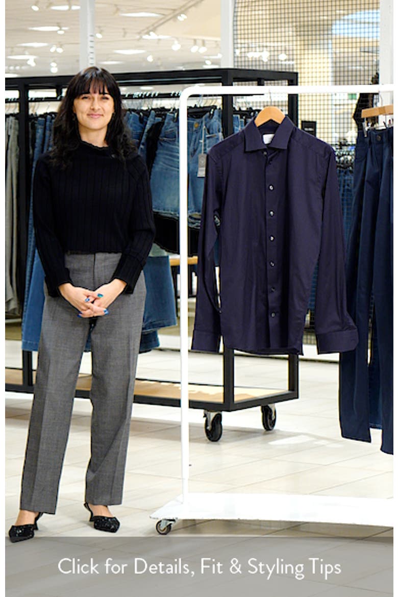 Slim Fit Solid Navy Cotton Twill Dress Shirt video
