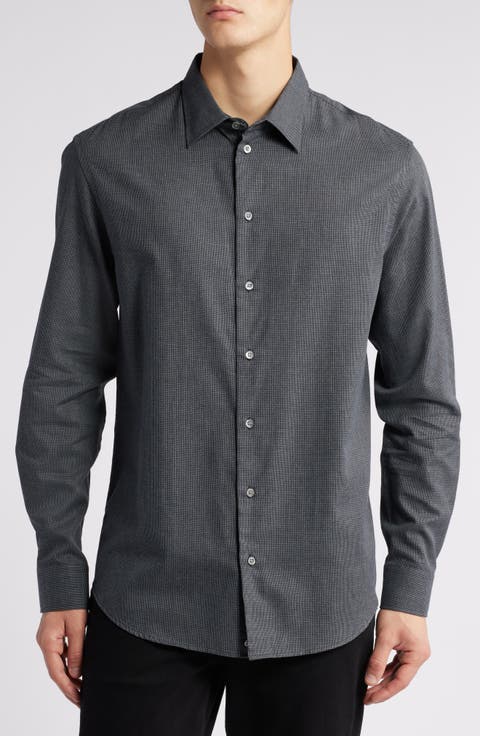Houndstooth Check Cotton Button-Up Shirt