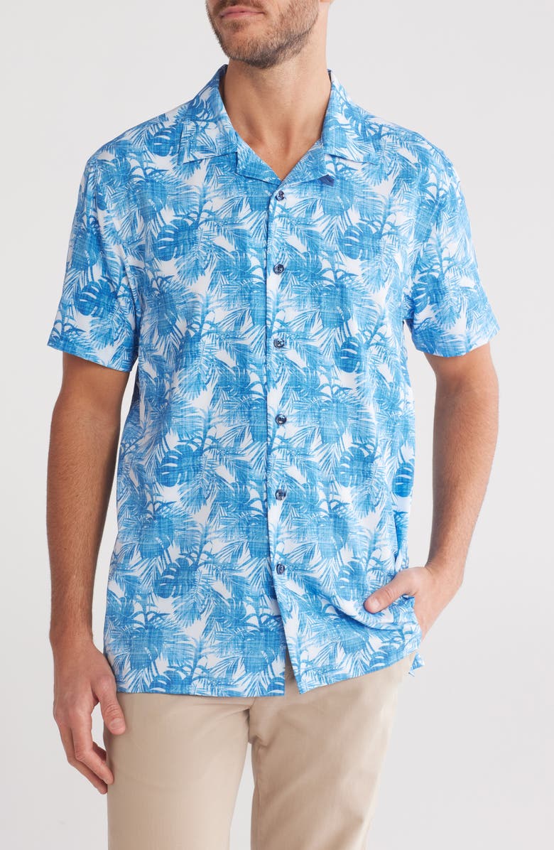 CONSTRUCT Duo Palm Print Camp Shirt, Main, color, Blue