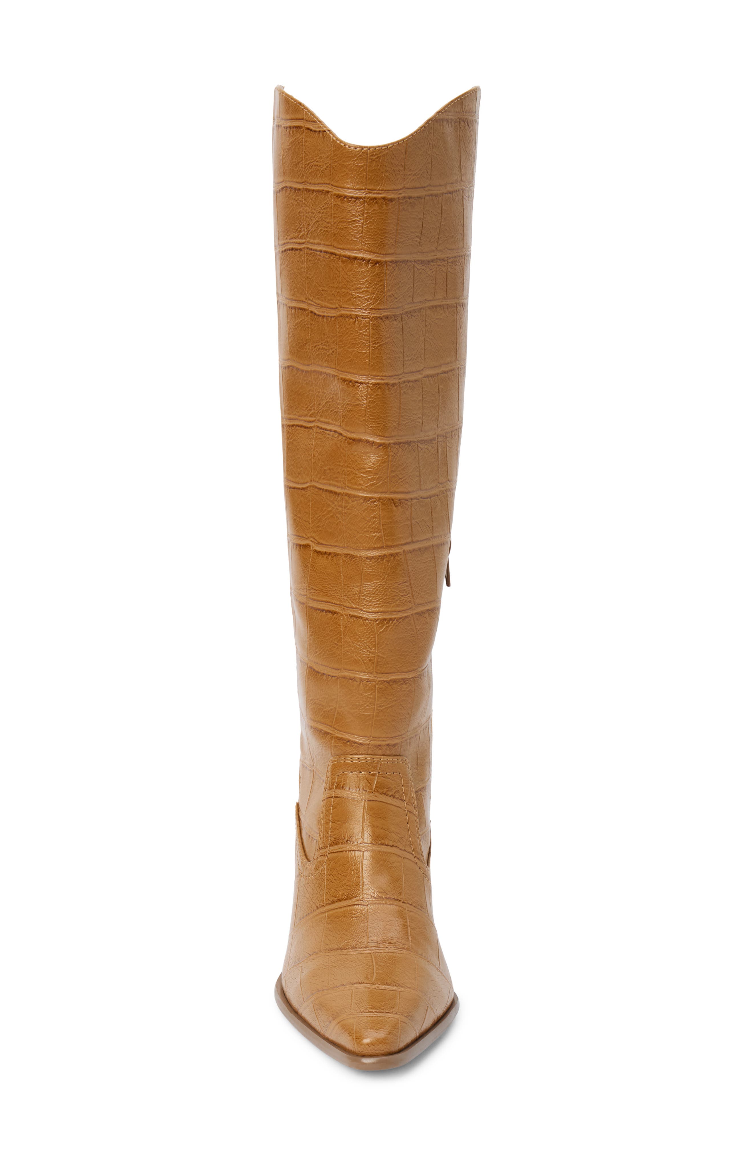 Kirby Croc Embossed Faux Leather Boot, Alternate, color, TAN CROC