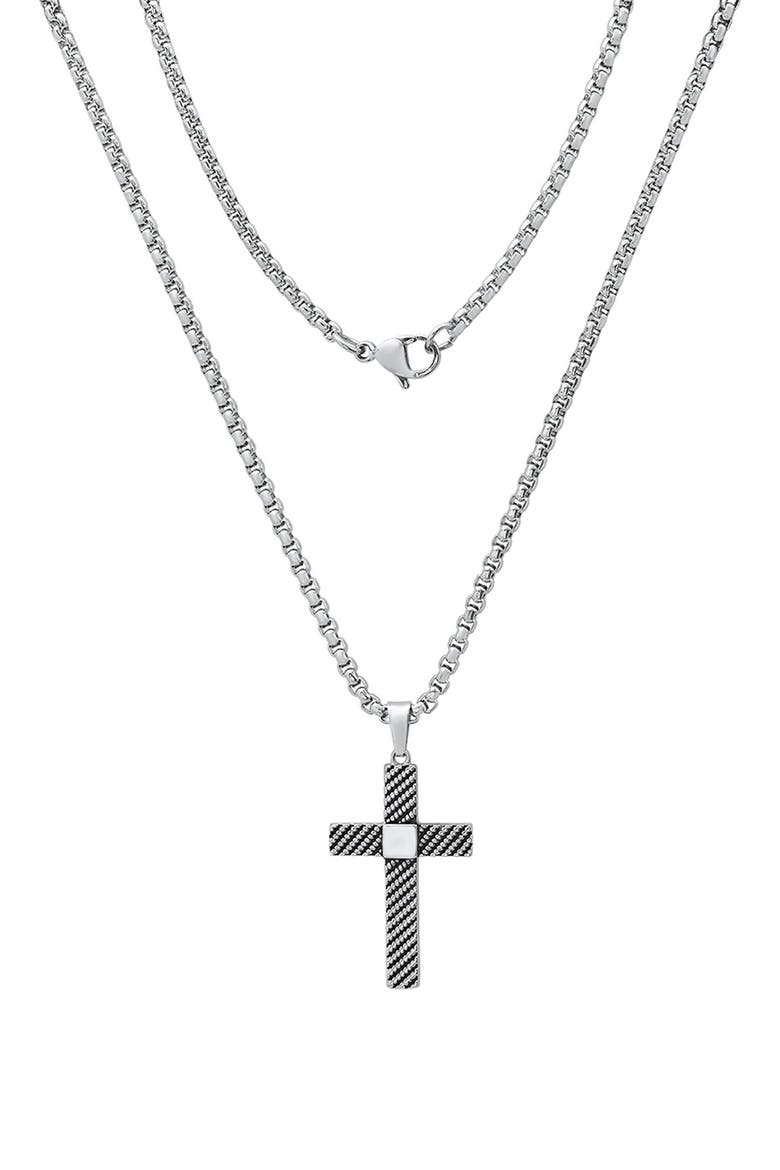 Men's Stainless Steel Textured Cross Pendant Necklace, Main, color, SILVER