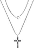 HMY JEWELRY Men's Stainless Steel Textured Cross Pendant Necklace