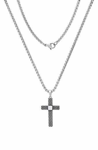 Men's Stainless Steel Textured Cross Pendant Necklace
