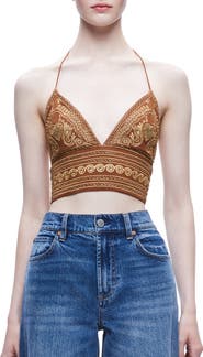 Alice + Olivia Carli Beaded Embroidered Halter Bra Top
