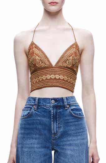 Alice + Olivia Carli Beaded Embroidered Halter Bra Top