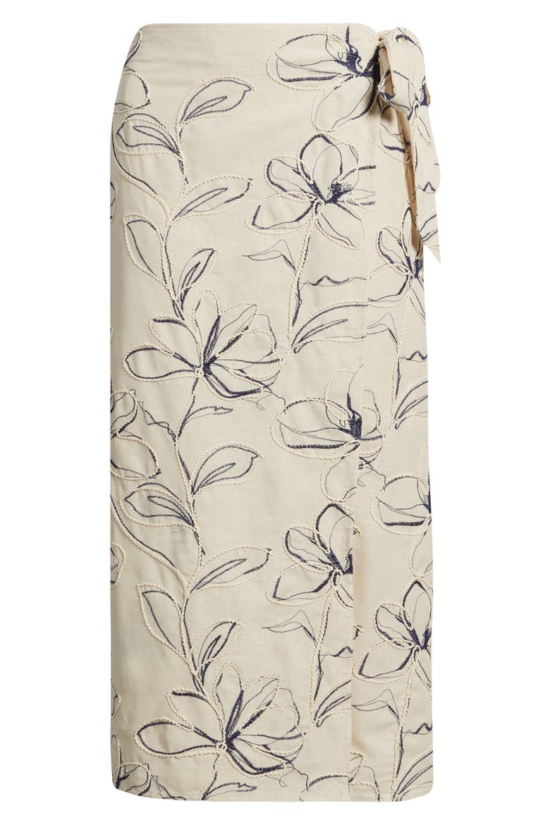 Embroidered Faux Wrap Midi Skirt, Alternate, color, NATURAL GRAIN MLT