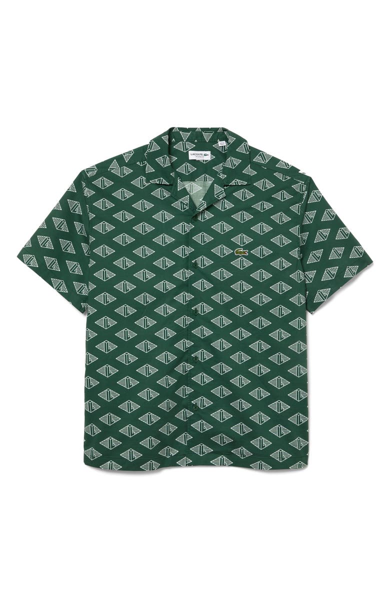 Lacoste Relaxed Fit Logo Print Short Sleeve Button-Up Camp Shirt, Main, color,