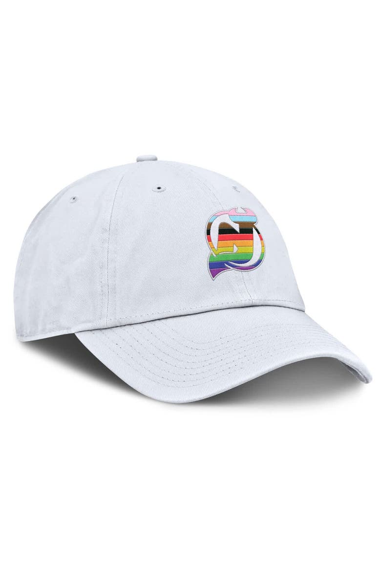 Men's Fanatics White New Jersey Devils PRIDE Adjustable Hat, Alternate, color, White