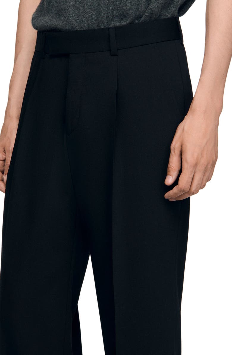 SANDRO Pleated wide-leg wool trousers, Alternate, color, Black