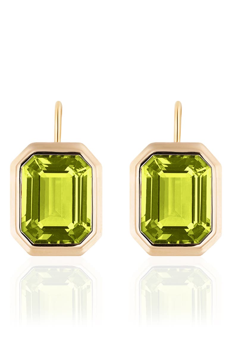 GOSHWARA Manhattan Bezel Set Drop Earrings, Main, color, Bright Green