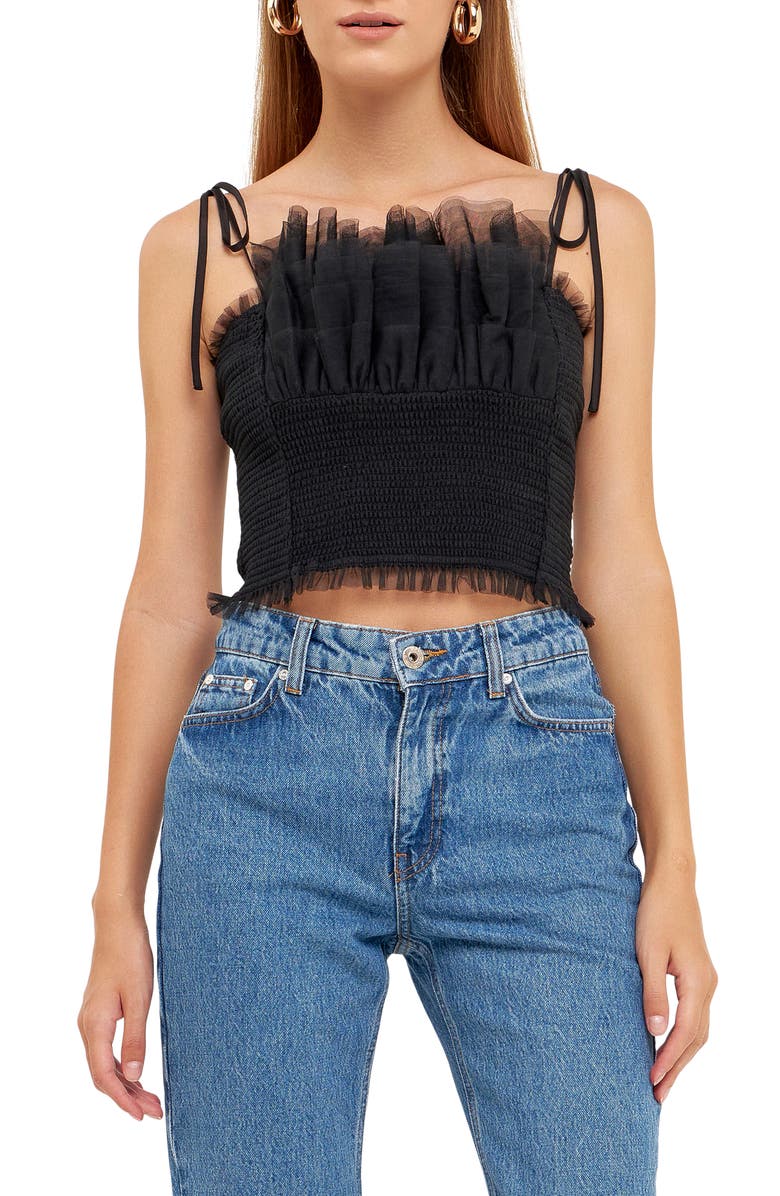 Endless Rose Tulle Crop Tank Top, Main, color, Black