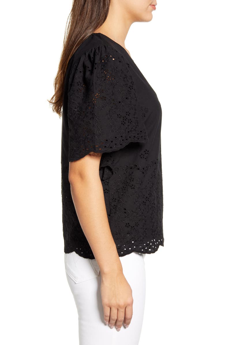 Bobeau Nyla Flutter Sleeve Cotton Eyelet Top, Alternate, color, 