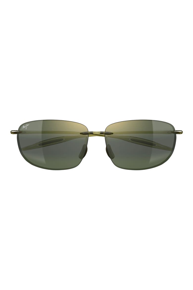 64mm Oversize PolarizedPlus2® Rectangular Sunglasses, Main, color, GREEN