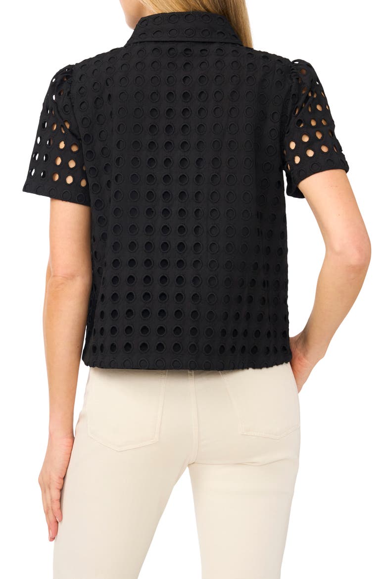 Cotton Eyelet Button-Up Shirt, Alternate, color, RICH BLACK