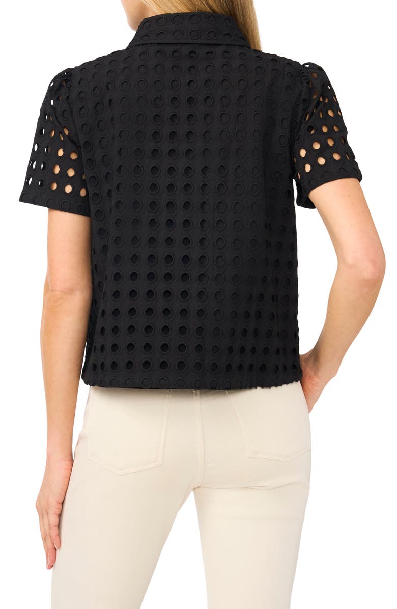 CeCe Cotton Eyelet Button-Up Shirt, Alternate, color, Rich Black