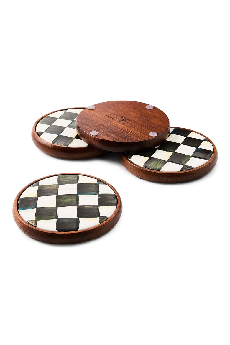 Courtly Check 4-Pack Enamel Coasters, Alternate, color, BLACK/ WHITE