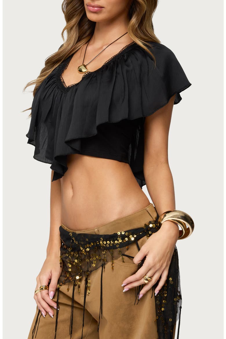Deena Ruffle Crop Top, Alternate, color, BLACK