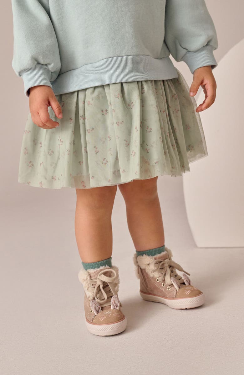 NEXT Kids' Bunny Appliqué Sweatshirt Party Dress, Alternate, color, Green