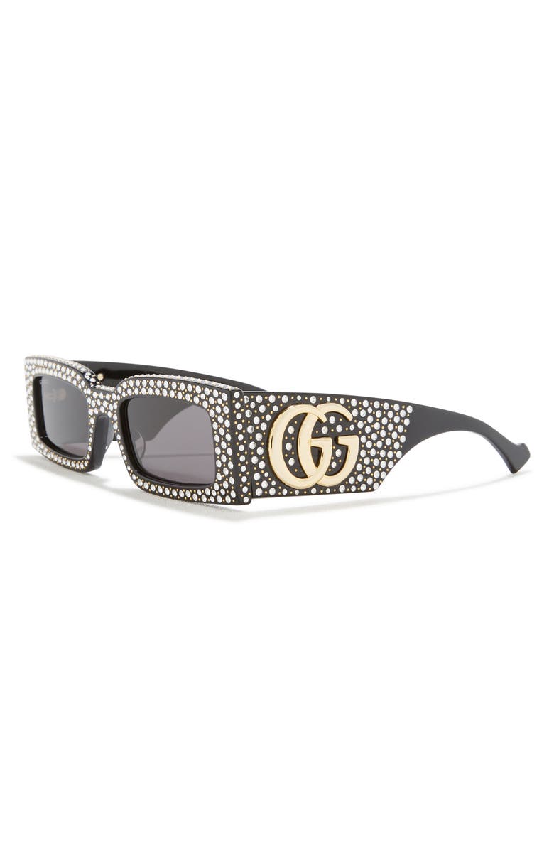 Gucci 53mm Special Edition Rectangular Sunglasses, Alternate, color, Black Black Grey