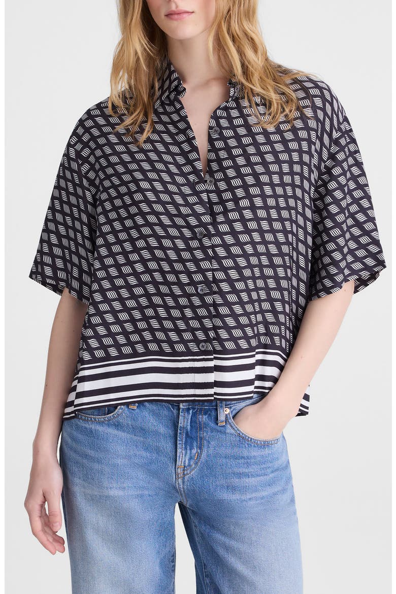 Geometric Boxy Button-Up Shirt, Main, color, CLASSIC NAVY