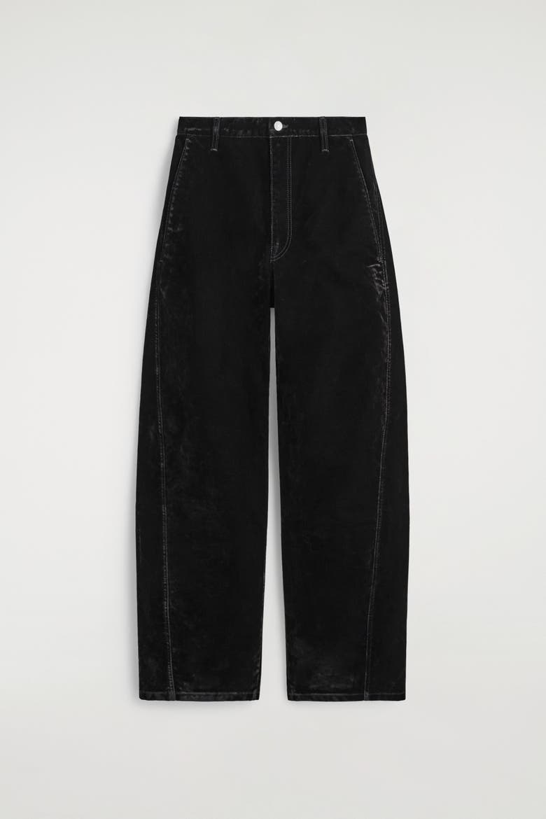 Flocked-Denim Barrel-Leg Pants, Alternate, color, BLACK
