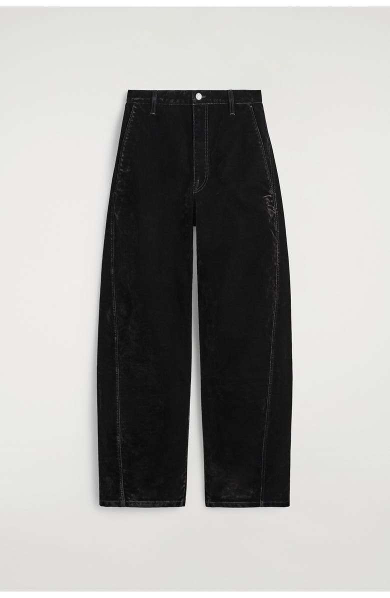 COS Flocked-Denim Barrel-Leg Pants, Alternate, color, Black