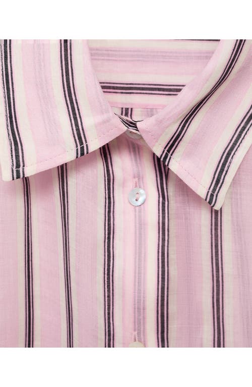 Mango Striped Ramie Shirt Light Pink In Pink