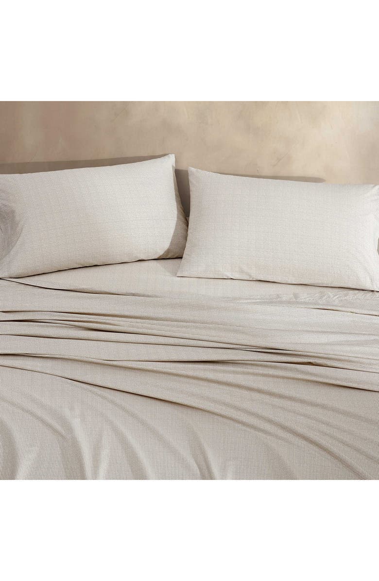 Calvin Klein Broken Grid 200 Thread Count Cotton Percale Sheet Set, Alternate, color, Medium Beige