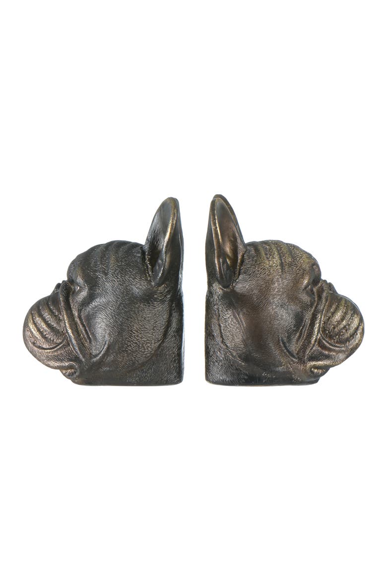 Decorative Antique Resin Dog Head Bookends, Bronze, Main, color, Brown
