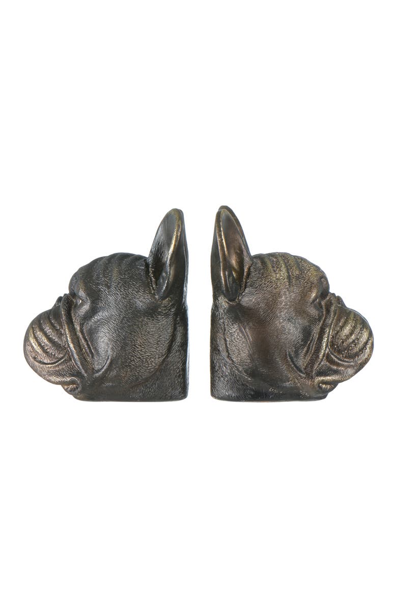 Storied Home Decorative Antique Resin Dog Head Bookends, Bronze, Main, color, 
