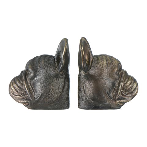 Decorative Antique Resin Dog Head Bookends, Bronze