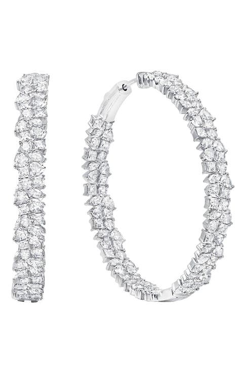 Cubic Zirconia Cluster Inside Out Hoop Earrings