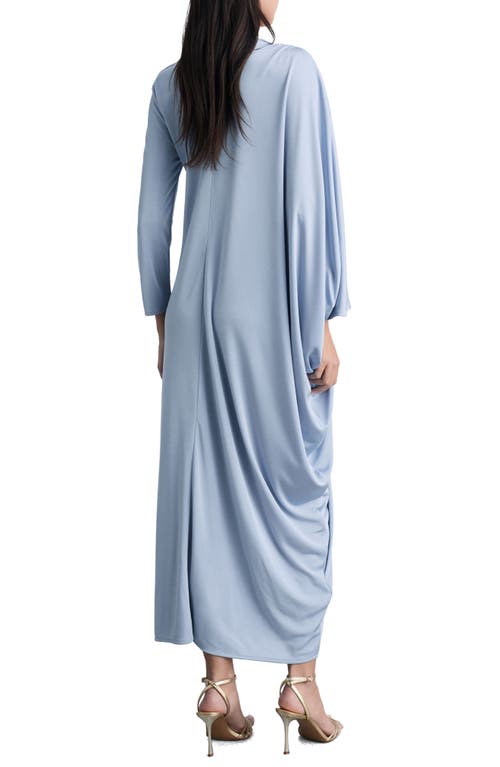 Mango Asymmetric Long Sleeve Chiffon Dress In Sky Blue